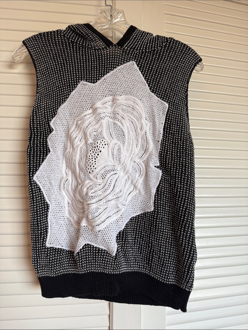 Stella McCartney Black and White Knit Sleeveless Hoodie Top